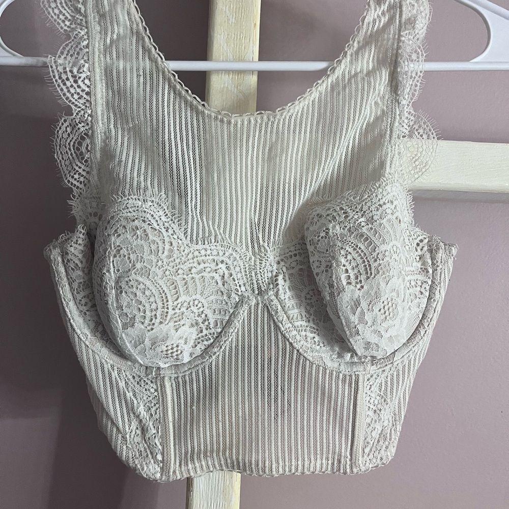 Elegant Lace Trimmed White Bustier